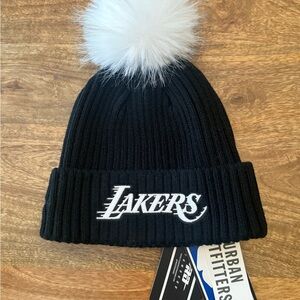 Lakers Black Knit Beanie with White Pom